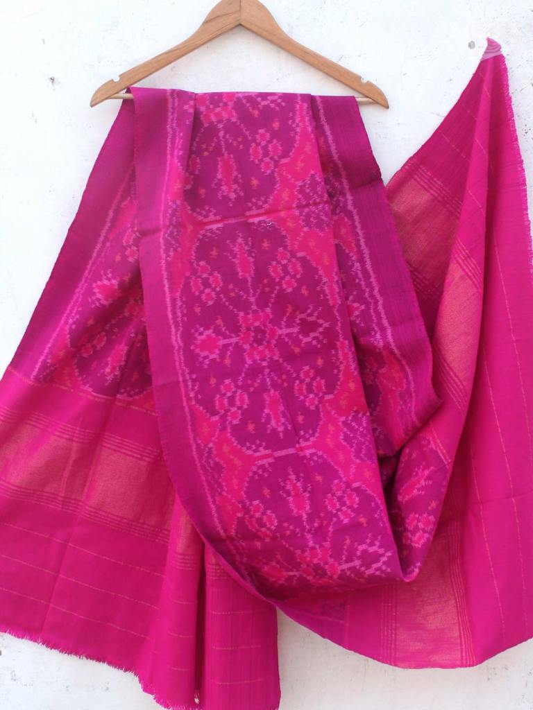Pink Patan Patola Woolen Shawl by Shilphaat.com