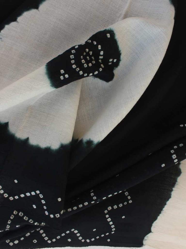 Black and Ivory Bandhej Pure wool Shawl by Shilphaat.com