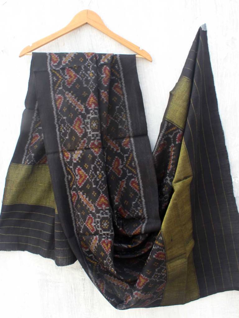 Black Patan Patola woolen shawl by Shilphaat.com