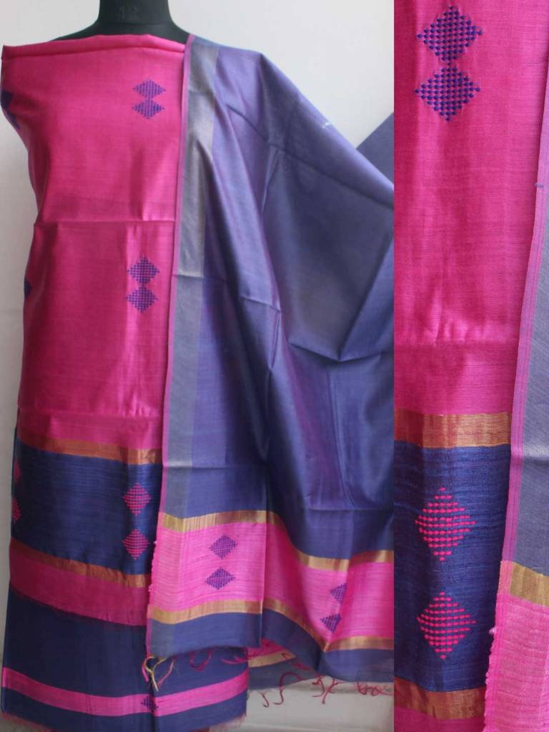 Dark-Pink and Navy-Blue Dupion silk Ladies suit by Shilphaat.com