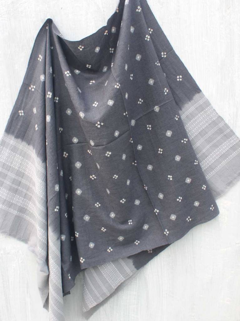Grey Bhujodi Bandhani woolen Shawl by Shilphaat.com