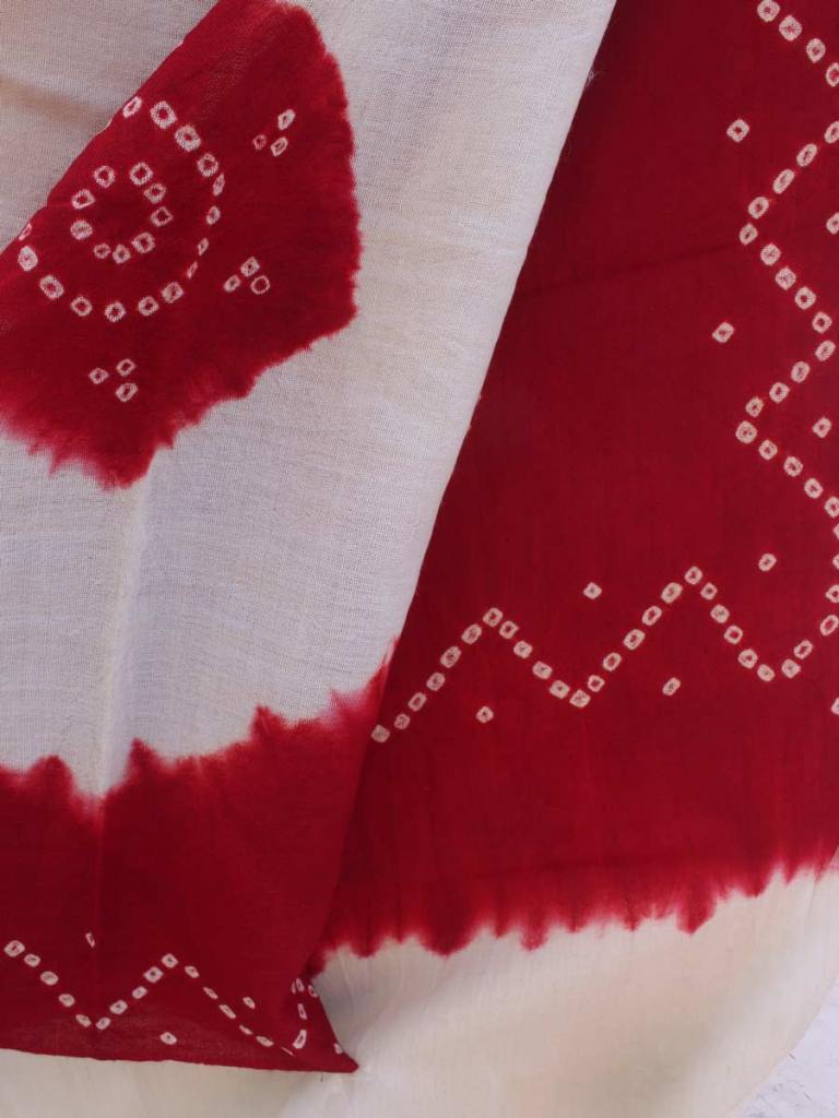 Red and Ivory Bandhej Woolen Shawl by Shilphaat.com