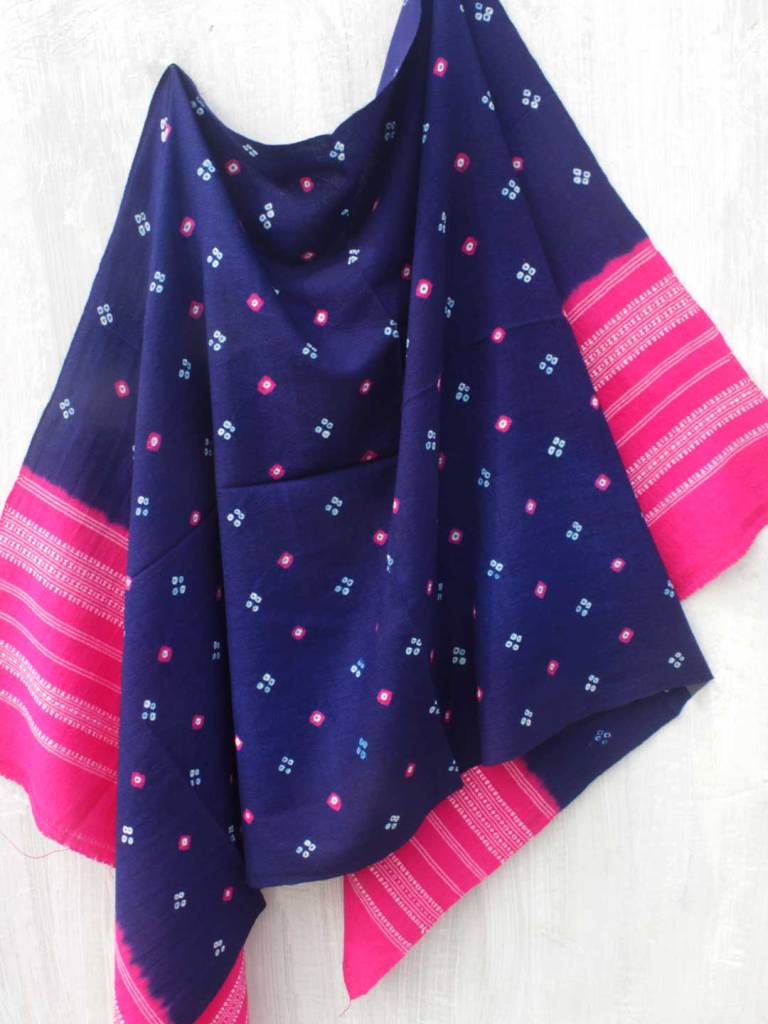 Pink and Blue Bhujodi Bandhej woolen Shawl by Shilphaat