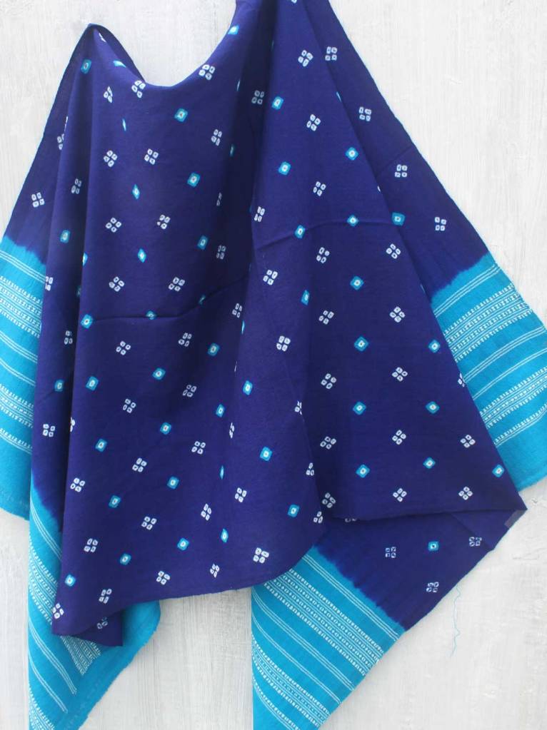 Blue Bhujodi bandhani woolen Shawl by Shilphaat.com
