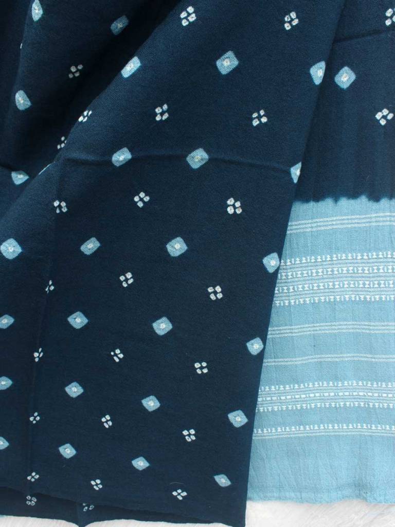 Blue-Grey Bhujodi Bandhani woolen Shawl by Shilphaat
