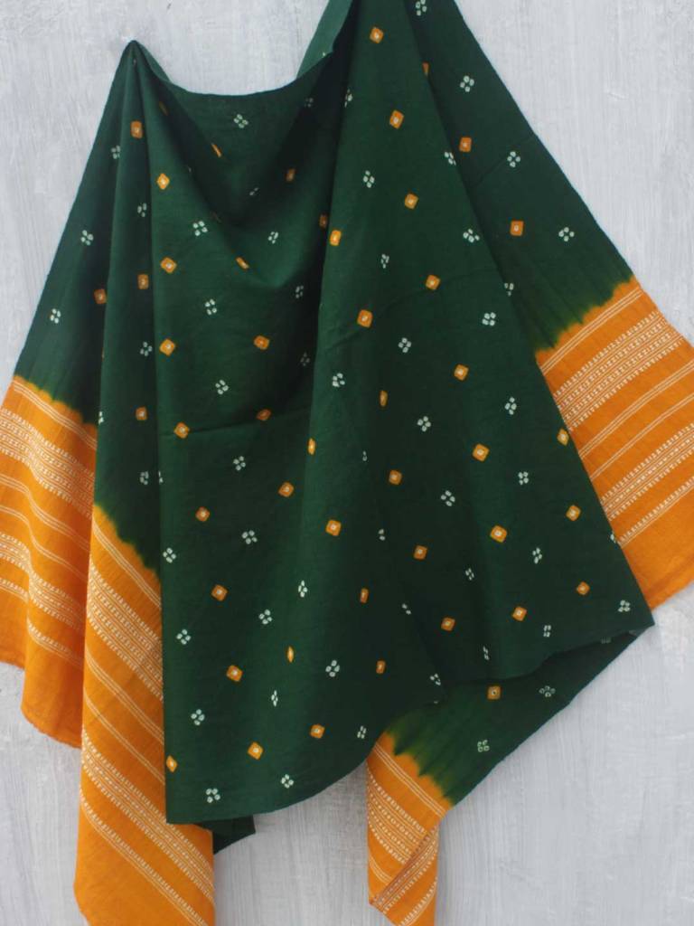 Green and Yellow Bandhej Bhujodi woolen Shawl by shilphaat.com