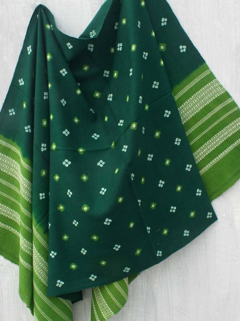 Green Bandhej Bhujodi woolen Shawl by Shilphaat.com
