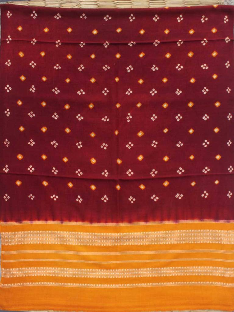 Maroon and Yellow Bandhej Bhujodi woolen shawl by Shilphaat