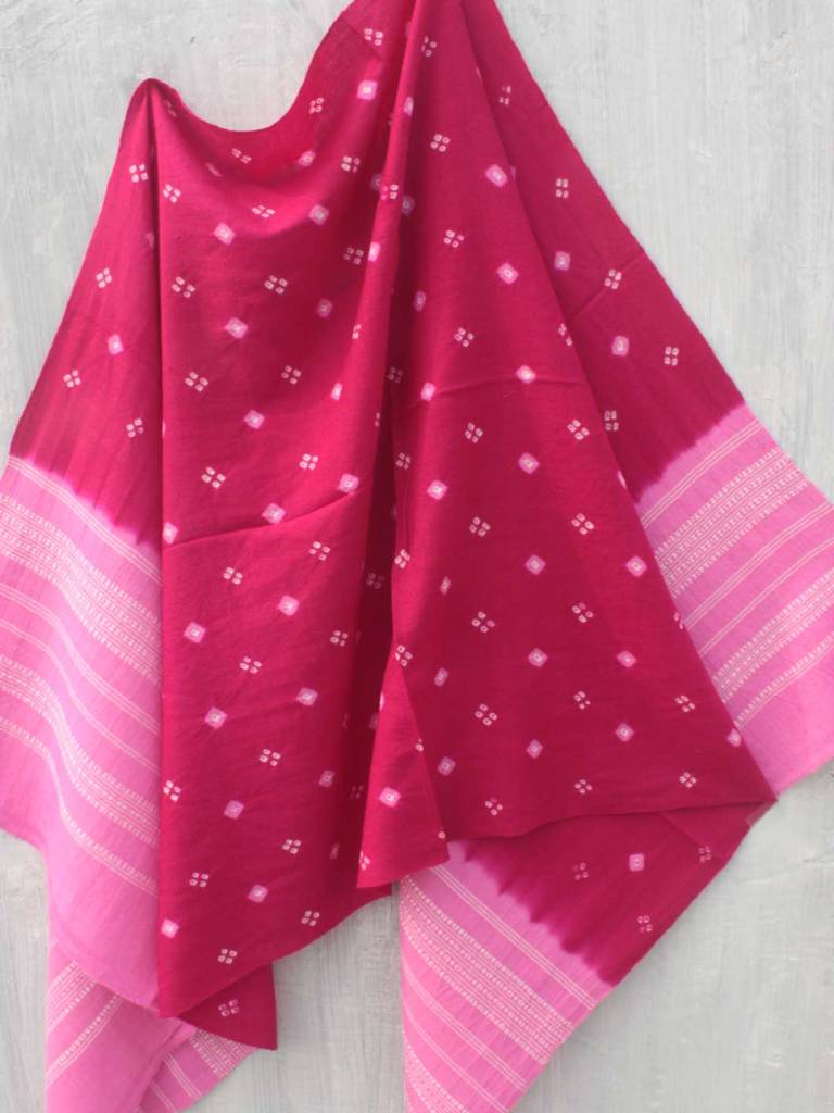 Pink Bhujodi Bandhej Woolen Shawl by Shilphaat.com