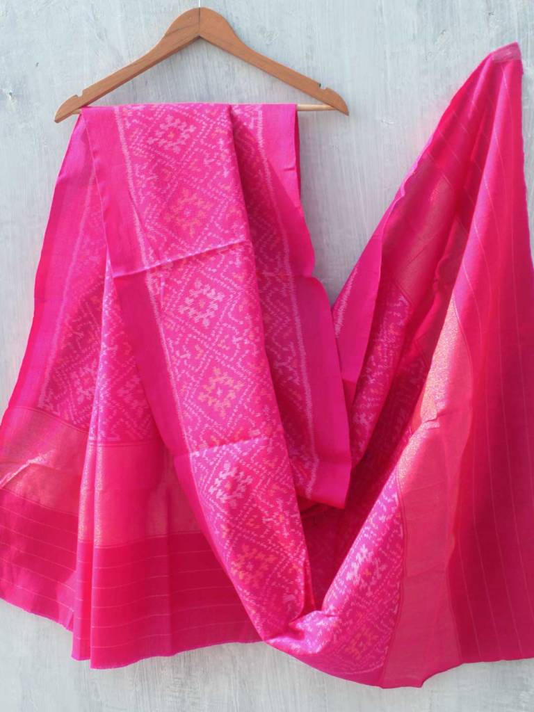 Rani-Pink Patan Patola woolen Shawl by Shilphaat.com