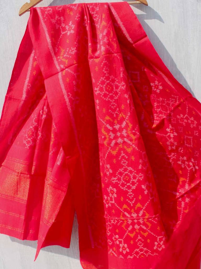 Vermilion-Red Patan Patola Woolen Shawl by Shilphaat