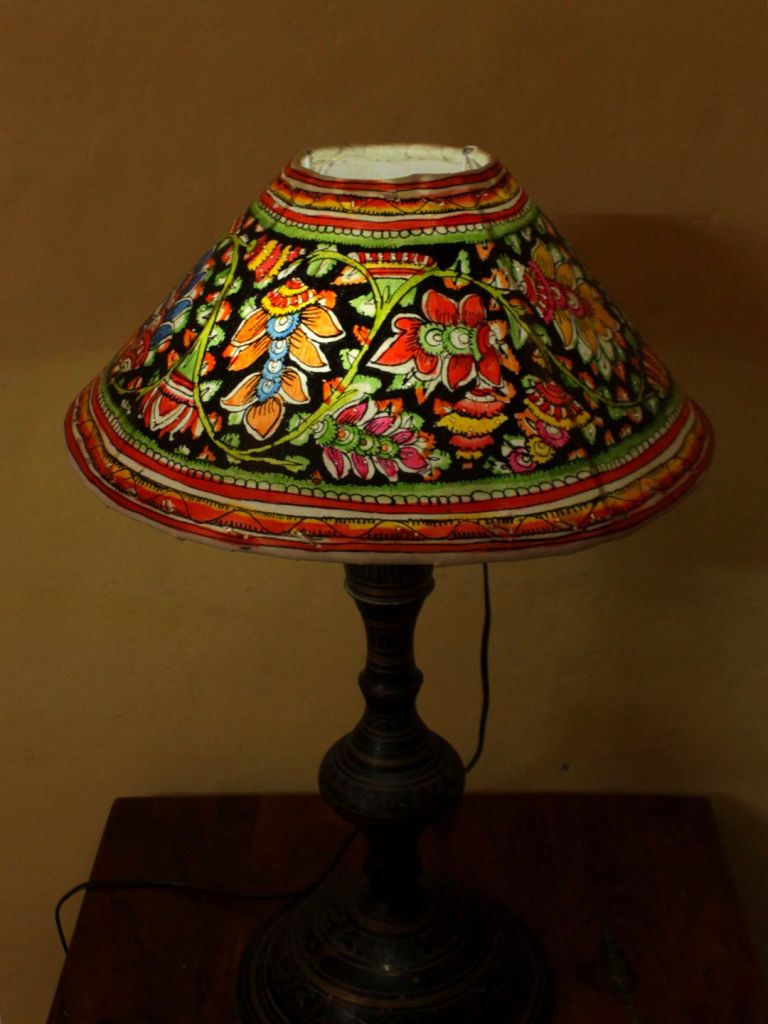 Black-Base floral Tholu Bommalata Stand Lamp by Shilphaat